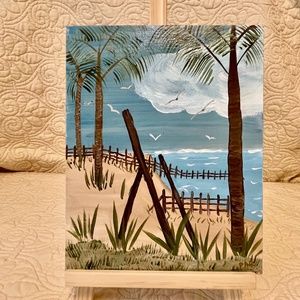 Beach/Sand Fence/Palm Acrylic Painting 8 x 10